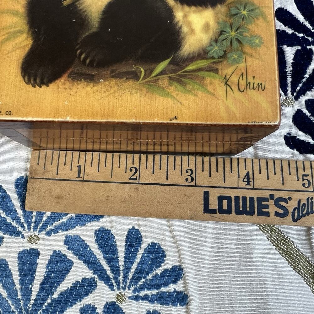 Panda Bear Trinket Box K Chin Artist Wooden Hinged Box Asian Home Decor Vintage - Picture 6 of 11